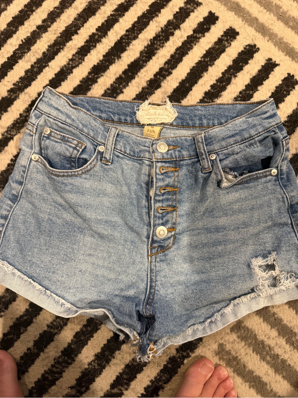 Altar'd State Light Blue Button-Front High-Rise Denim Shorts